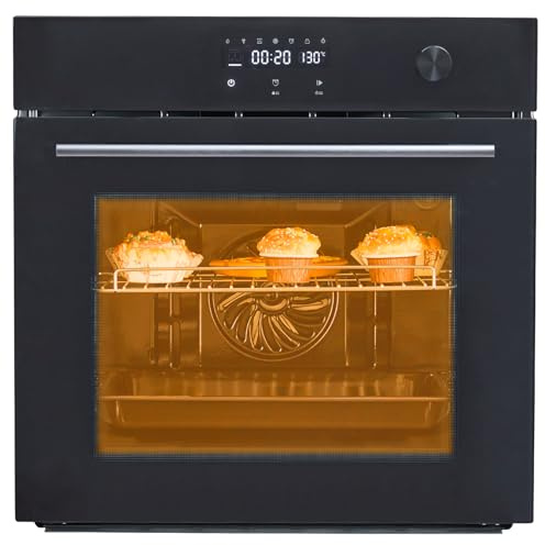 24 Electric Single Wall Oven, 2.5 Cu. Ft. Built-in Steam Oven, 3000W 240V Convection Oven with Touch Control, Air Frying Function, Timer, Stainless Steel Finish for Kitchen