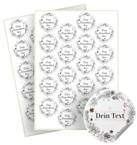 Weihnachtssticker selbst gestalten – 40 personalisierte Aufkleber - Stickerbögen – rund, Ø 5 cm – Weihnachtsetiketten als Geschenkaufkleber – Sticker mit Namen - Kranz - Motiv 7