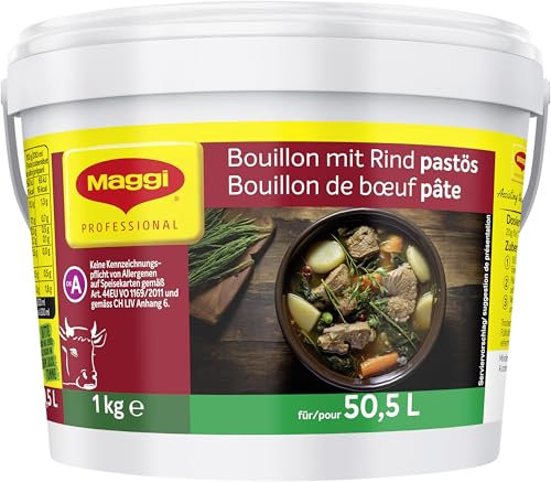 MAGGI Professional Bouillon mit Rind pastös, keine kennzeichnungspflichtige Allergene, Ergiebigkeit 50.5 L, 1er Pack (1 x 1kg GastroBox)