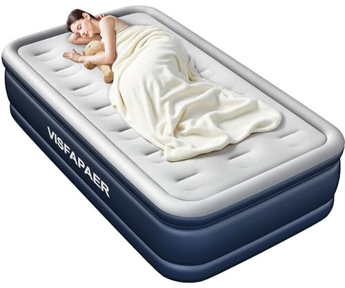 Twin Air Mattress with Built in Pump Raised, 18'' High Inflatable Mattress Electric Blow Up Mattress Fast Blow Up Bed Tall Comfortable Airbed for Camping, Home Guests, Travel w/ Storage Bag 550Lbs Max