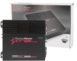 Precision Power Trax Micro Monoblock Class D Car Stereo Amplifier TM1.3000D – 3000W Single Channel Digital Subwoofer Amp with Wired Bass Control & High-Level Inputs for Powerful Audio