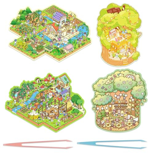 TYXHXTF 4 Sets 3D House Stickers, Weide Sticker 3D, 3D Sticker Scene, Haus Aufkleber Machen Sie Ihren Eigenen, Relief Stress für Erwachsene und Kinder