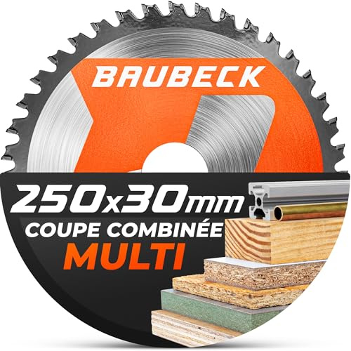 BAUBECK Sägeblatt 250x30 +16/20/25.4mm Reduzierringe, 48Z, 2.5mm Schnitt in Holz & Alu für Kapp- & Tischkreissägen, wie Metabo KGS 216M, Bosch GTS 635-216, GCM 8 SJL Kreissägeblatt 250