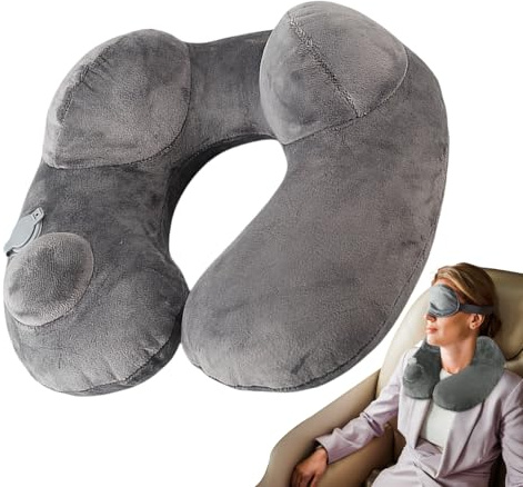 Ziennhu Cuscino gonfiabile per viaggio in aereo, cuscino gonfiabile per pisolino al lavoro, supporto ergonomico per lunghi viaggi testa collo aereo auto campeggio