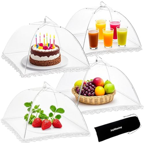 Lot de 4 cloches anti-mouches, couvercles en maille pop-up pour aliments, 43 x 43 cm, réutilisables, pliables, couverture pour aliments, cloche à gâteau, protection anti-mouches pour nourriture