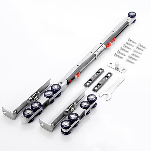EXCLURA Soft Close Sliding Door Roller Kit, Pocket Door Tracks Hanging Roller, Barn Door Track Pulley Set, 8-Wheel Roller Assembly for Bypass Door Track