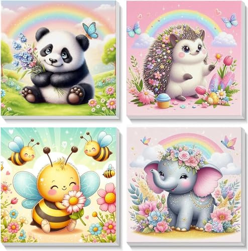 Lolipony Peinture Numero Adulte 4 Pcs,Peinture par Numero Animaux Enfant,Kits de Peinture au Numéro Enfant 7 8 9 10 Ans,Peinture Numero D'art Animaux inclure Pinceaux(Sans Cadre 20 * 20cm)