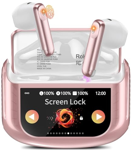 Ecouteurs Bluetooth sans Fil, 48H Écouteur Bluetooth 5.4 avec Écran Tactile Multifonction, IPX7 Étanche Stéréo Immersif Ecouteurs sans Fil avec Réduction de Bruit ENC pour les Appels /Mode 5 EQ, Rose