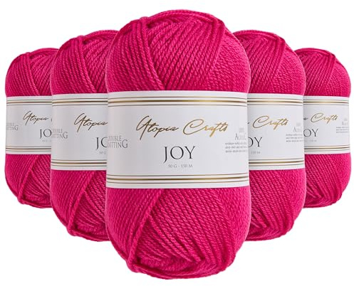 Utopia Crafts JOY DK Acrylgarn 5x 50g (250g) Wolle zum Häkeln und Stricken, weiche Strickwolle Häkelwolle (Pink)