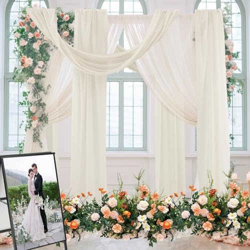 2 Stück Hochzeitsbogen Vorhang Querbehang, 75x600cm Hochzeit Bogen Sheer Vorhänge Hintergrund Hochzeit Tüll Chiffon Voile Heiratsantrag Deko für Fotografie Party (Weiß)