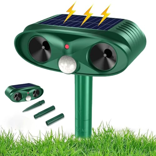 Joomouney Cat Repellent for Garden UK, Solar Ultrasonic Cat Deterrent Garden Cat Scarer Fox Repellent with PIR Sensor, USB Charging&IPX4 Waterproof Outdoor Animal Repellent for Cat,Dog,Fox,Bird