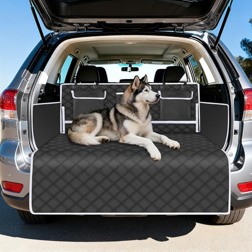 Kofferraumschutz Hund mit Seitenschutz,Wasserdichte Hundedecke Universal Auto Kofferraum,Rutschfeste Hundematte Auto mit Stoßstangenschutz & Taschen, Kratzfest Schutzmatte für SUV Kombi Limousine
