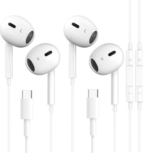 USB C Wired Earphones 2 Pack,APPLE MFi Certified Type C Headphones for iPhone 17 16 15 Pro Max, iPad Pro,Samsung Galaxy S25 S24 Ultra,Pixel 9 with Microphone&Noise Cancelling