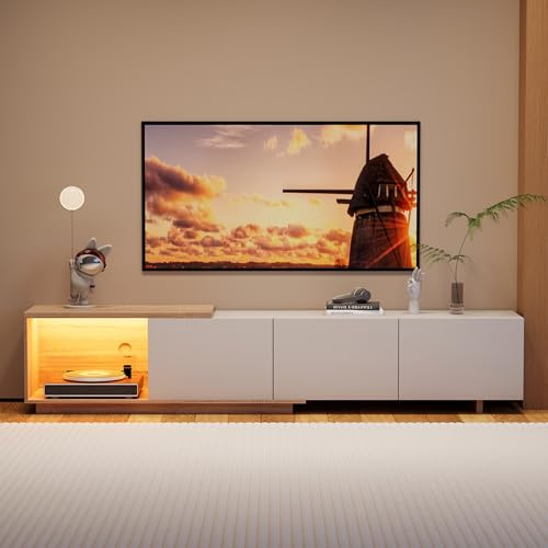 Tele Möbel aus Holz, TV-Tisch für Wohnzimmer, 240 cm, ausziehbar, mit offenem Fach, TV-Möbel, Bank, Holz, TV-Möbel für Wohnzimmer, TV-Tisch mit Aufbewahrung, TV-Bank, Low-Tisch, Aufbewahrung