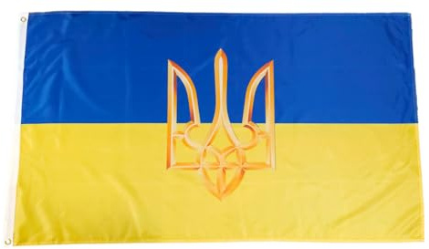 Fahne Flagge Ukraine mit Wappen - 90 x 150 cm