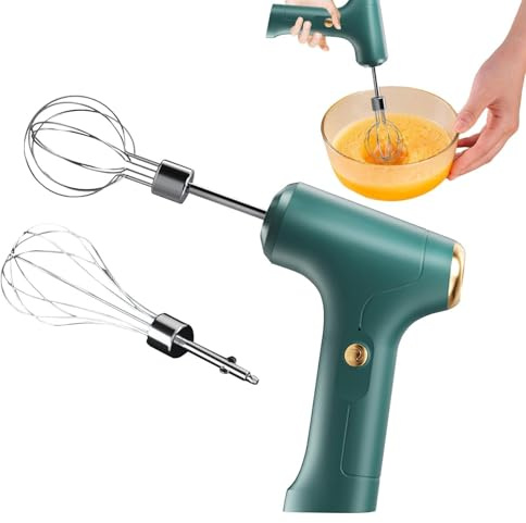 Batidora de mano inalámbrica - Batidora eléctrica de alimentos, 2 cabezales batidores de acero inoxidable, portátil, para hornear huevos, mantequilla, masa de queso, cocina en casa, accesorios