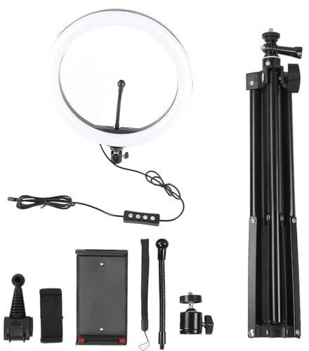 Aro de Luz LED Regulable de 12 Pulgadas con Trípode y Clip para Teléfono, Luz de Relleno para Maquillaje y Vídeo - Ajuste de Temperatura y Brillo, Uso en Estudio y Exterior
