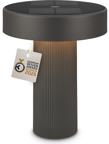 BRILONER – Poga laddningsbar LED-bord, solpanel, steglös pekdimmer, IP44, USB-C, nattlampa, batterilampa, tysk designprisvinnare 2026, 16 x 20 cm, antracit