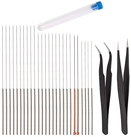 LUTER 28 Pièces Buse Nettoyage Aiguilles Kit Imprimante 3D Accessoires de Nettoyage Comprenant 26 Pièces 0,15mm, 0,25mm, 0,35mm, 0,4mm Aiguilles De Nettoyage 2 Pièces Pince à épiler