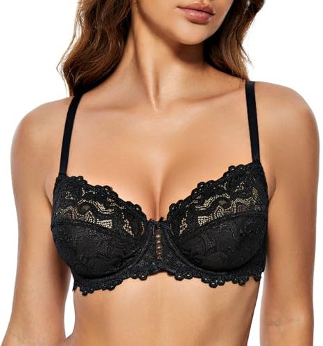 Wingslove Damen BH aus floraler Spitze Lace BH Bügel BH Ungepolstert Soft Cup Vollschalen