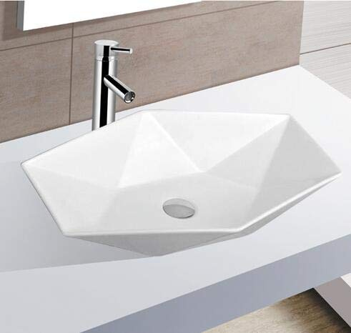 1 x Lavabo en céramique ovale grand de lavage Vasque à Poser en Céramique Salle de Bain Diamant Blanc 56,5x36,5x12