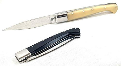 ARMERIAONLINE SINCE 1999 Coltello coltellino sardo Tipo pattada da Caccia Piccolo da Collezione Manico in Corno Sardegna Tascabile richiudibile (Nero, Chiuso 12CM Lama 10CM Aperto 22,5CM)