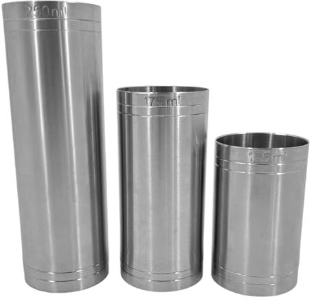 Chabrias Ltd 3 Set 125ml, 175ml, 250m Premium Stainless Steel Silver Wine Thimble Measure Barware Professional Spirit Measuring Cups, Home Bars, Cocktail Stations & Bartenders, Government Stamped