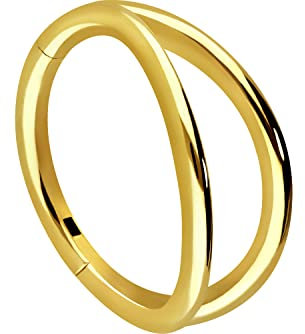 PIERCINGLINE Segmentring Clicker 2 Ringe Chirurgenstahl Piercing Nase Septum Ohr Helix Tragus Goldfarben 10 mm