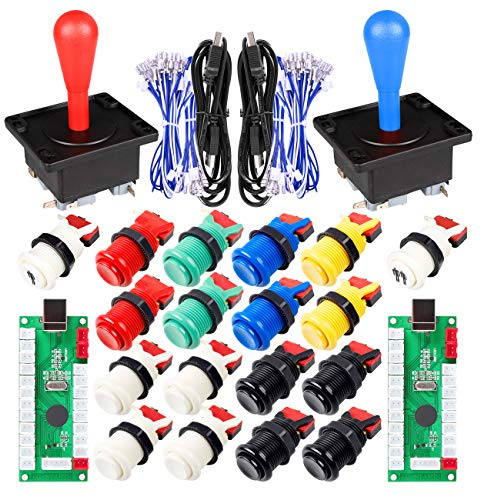 Fosiya 2 Jugador del Juego de Arcada de Bricolaje Kits Elipse Oval Happ Tipo de Joystick Handle + 18x Americana Estilo Arcade Pulsadores (Incluir 1p / 2p Teclas de Partida) (Color Mezclado)
