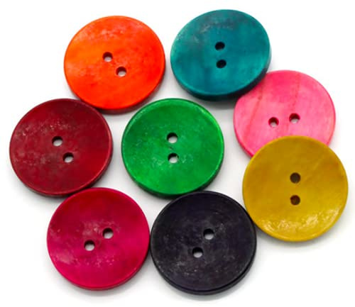 50 Große, Bunte Holzknöpfe 35mm, 30mm oder 25mm - 2-Loch Rund Mix Zum Basteln Annähen XL Aus Holz Zweilochknöpfe Bunt Zum Nähen Jackenknöpfe (30mm)