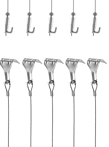 Alambre Colgante para Colgar Cuadros Pinturas Fotos, Cable de Colgar de Acero Inoxidable de 2m x Φ1.5mm con Ganchos Ajustables y Gancho de Carril, 5 Piezas