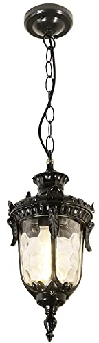 Lanterne Suspension Extérieure Design Classique Ancien en Métal couleur Noir/Or Patiné Abat-jour en Verre Transparent E27 Rétro Vintage Lampes Suspendues pour Jardin Patio Pavillon (Noir)