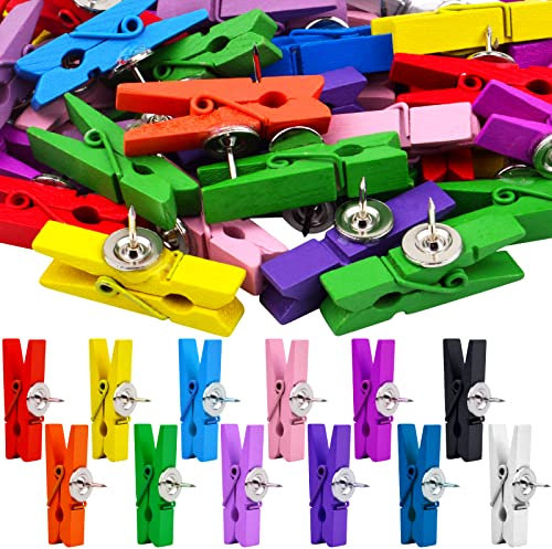 50 Stück Holzklammern mit verschiedenen Farben, Holzklammern, Wäscheklammern, dekorative Clips, Reißzwecken, Reißzwecken, für Korktafeln, Kunstwerke, Notizen, Fotos, Papiere, Bastelprojekte