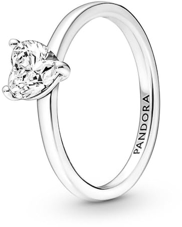 Pandora Timeless Bague Solitaire scintillante Cœur en argent sterling avec zircones cubiques transparentes, taille 48