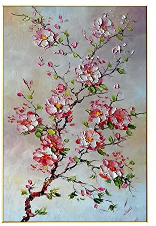 tymhrs Acrylbild,100% Handgemaltes Ölgemälde Mit Frischen Blauen Blumen,Amerikanische Pastorale