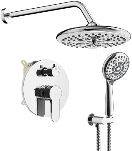 SR SUN RISE Shower Faucet - 10 Inch Multifunctional High Pressure Shower Head System with Handheld Shower Head Fixtures - Valve Included - Polished Chrome