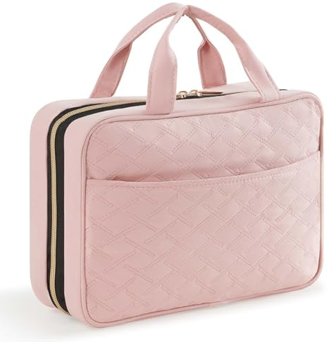 Lifewit Beauty Case da Viaggio Donna, Grande Trousse Trucchi da Appendere, Beautycase da Viaggio con 4 Trasparente Scomparti, Regalo Donna e Uomo, Medio, Rosa