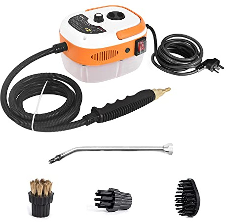 Irishom 2500W Handheld Steam Cleaner High Temperature Pressurized Steam Cleaning Machine Portable Car Steamer with Brush Heads (Orange)