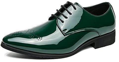 Comodish Dress Oxford Shoes For Men Lace Up Brogue Pointed Toe Faux Leather Derby Shoes Anti-Slip Block Heel Low Top Non Slip Wedding Zapatos de Vestir (Color : Verde, Tamaño : 42 EU)