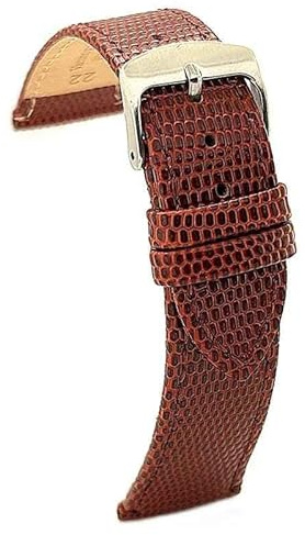 diloy Uhrenarmband aus Leder Eidechsenprägung flach. Lizard grain 407 | Rindslederarmband für Damen und Herren klassisch 2 mm Nubukfutter Schnellwechsel oder Werkzeug