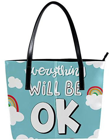 Schultertasche, leicht, lässig, Schulranzen, Lehrertasche, Handtasche, Geldbörse, Alles-Will-Be-Ok, Blau, Mehrfarbig