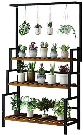 Plant Shelf, 3-Tier Large Hanging Plant Stand Outdoor Indoor Tall Plant Ladder Multiple Flower Pot Display Holder Shelf Tall Metal Planter Shelving Unit, 110lbs Load Capacity, 31.4Lx 13.4W x 68.1H/266