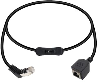 RIIEYOCA 90 gradi Cat5e Ethernet Patch Cable Switch On/Off RJ45 maschio a femmina ad alta velocità ad angolo retto Internet Network Cable LAN con interruttore di disconnessione, nero (50CM/1.6Ft)
