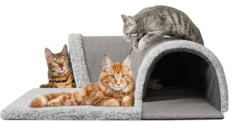 PillowPrim Katzentunnel Katzenhaus Katzenhütte Katzenbett Kuschelige Liegeplatz für Kätze Matte Haustierhütte Hundehaus Höhle Hundehütte Hundehöhle, Grau