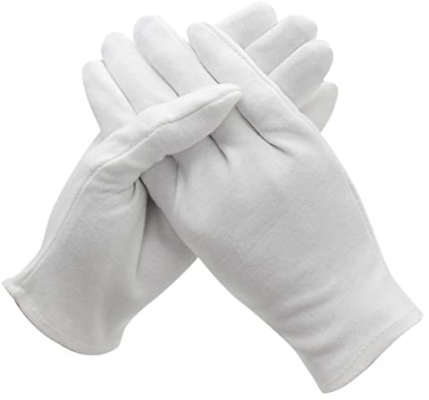 Hemobllo 12 Paar Weiße Baumwollhandschuhe für Bau und Innenarbeiten | Leicht, Dehnbar und Wiederverwendbar, Schützende Barriere, 12 Stück Packung aus Baumwolle