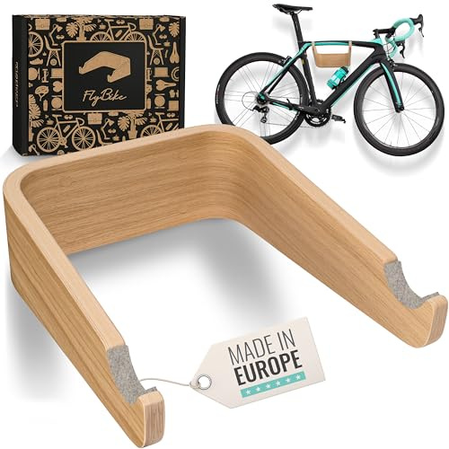 madeco Fahrrad Wandhalterung Holz - FlyBike M Eiche Design-Fahrradhalterung | Für Wohnung, inkl. Fischer Dübeln, ideal für Rennrad, Gravelbike, Mountainbike, Fixie & Singlespeed
