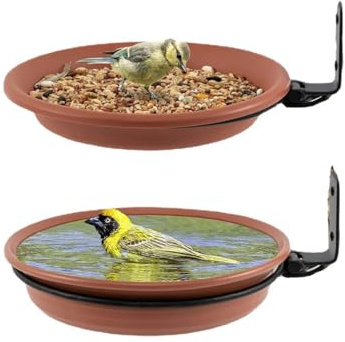 CENPEK 2 Stück Vogelhäuschen und Vogeltränken, Vogelhäuschen Balkongeländer rund mit Wandhalterung, Wildvögel anlocken, für Balkon, Garten, Hof (Braun)