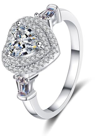 KnSam Weiß Gold Au585 14K Eheringe, 1ct Labor Erstellt Diamant Partnerringe Klassiker Herz Design, Gold 585 Bandringe Echtschmuck für Damen, Gr.51 (16.2)