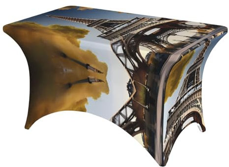 GaxfjRu Cityscape Paris Eiffelturm Frankreich verdickte Stretch-Tischdecke – angepasste rechteckige Tischdecken für 1,8 m und 2,4 m große Tische – Picknick im Freien