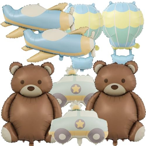 SUNSK Globos de oso de policía, helio, avión, globos de aire caliente, globos de aluminio para niños, fiesta de cumpleaños, fiesta de bebé, 8 unidades